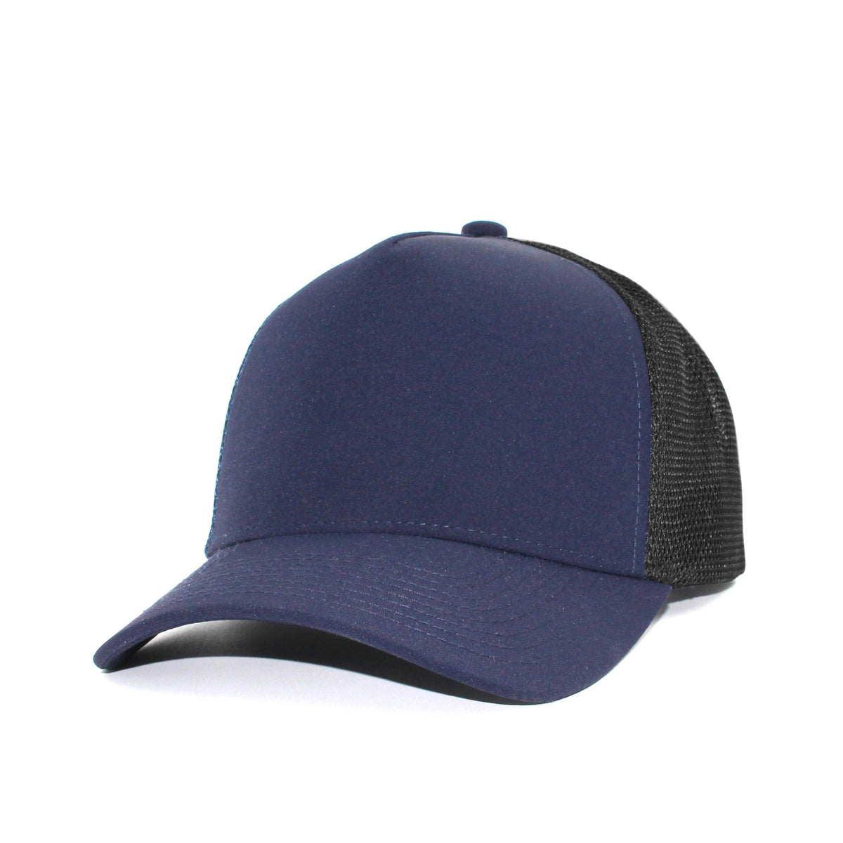 LU-5A navy black wholesale 5-panel trucker hat front view