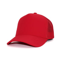 LU-5A red wholesale 5-panel trucker hat front view