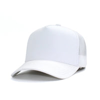 LU-5A white wholesale 5-panel trucker hat front view