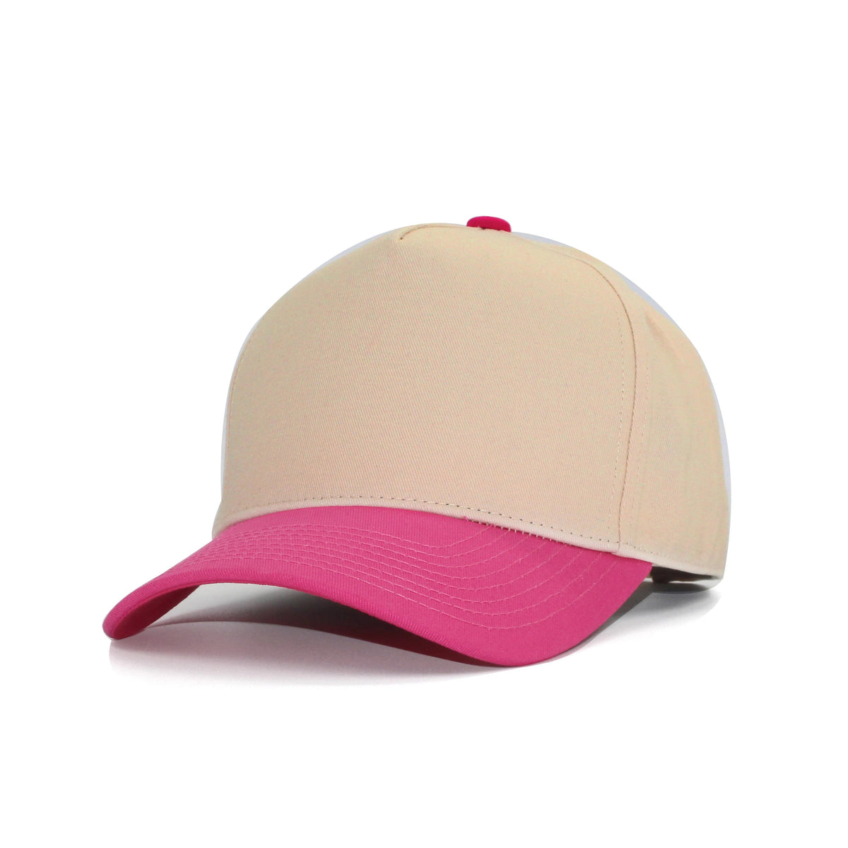 LU-6 beige hot pink wholesale 5-panel snapback hat front view