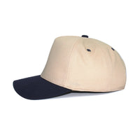 LU-6 beige navy wholesale 5-panel snapback hat side view
