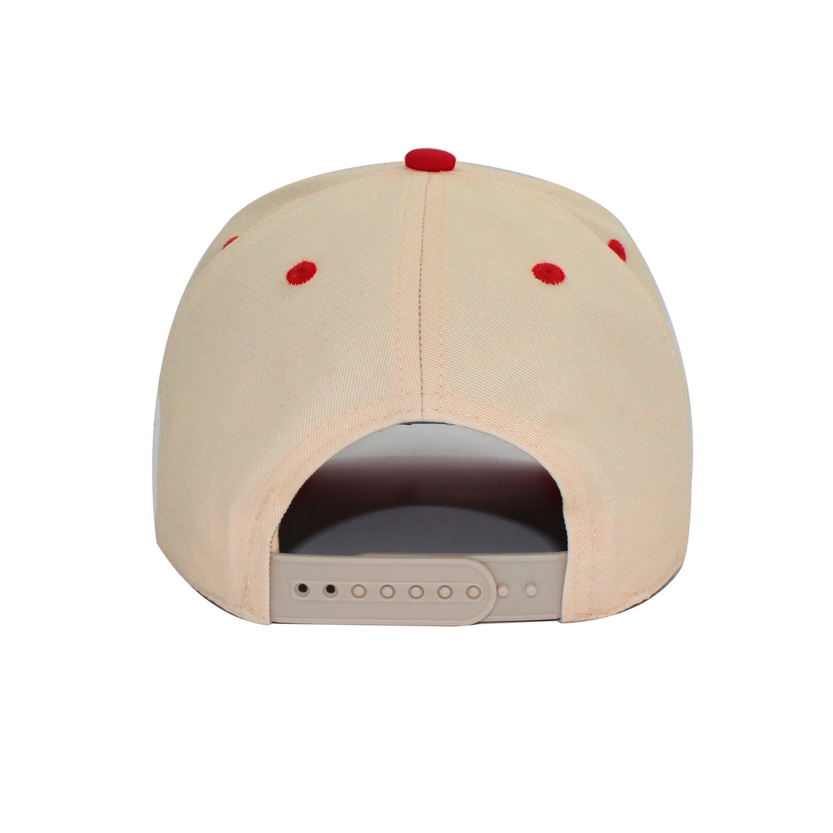 LU-6 beige red wholesale 5-panel snapback hat back view