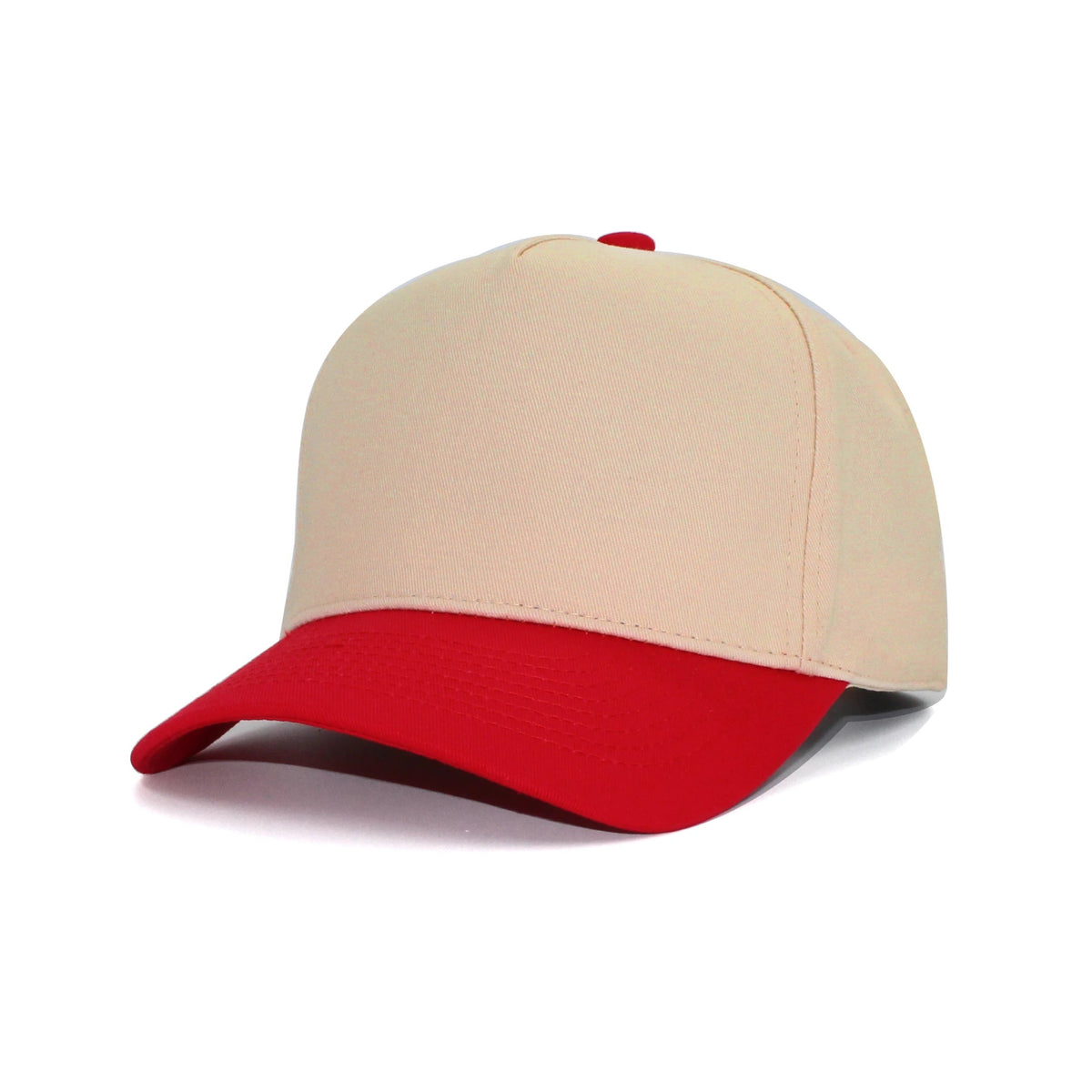 LU-6 beige red wholesale 5-panel snapback hat front view