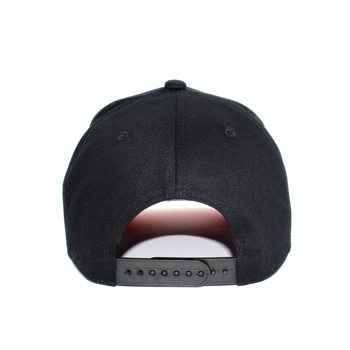 LU-6 black red under brim wholesale 5-panel snapback hat back view