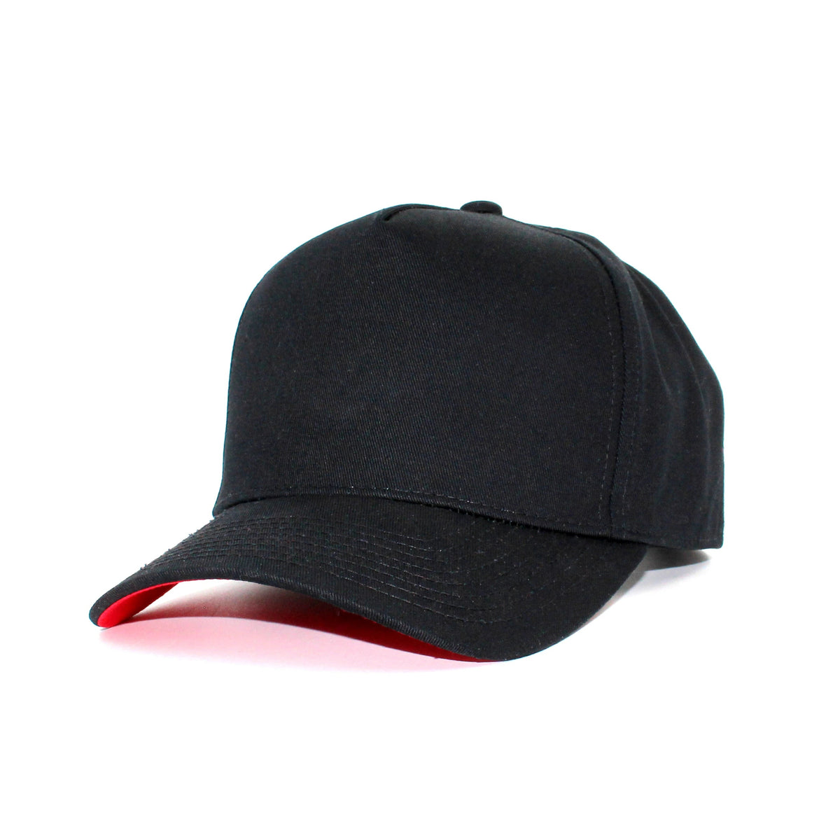 LU-6 black red under brim wholesale 5-panel snapback hat front view