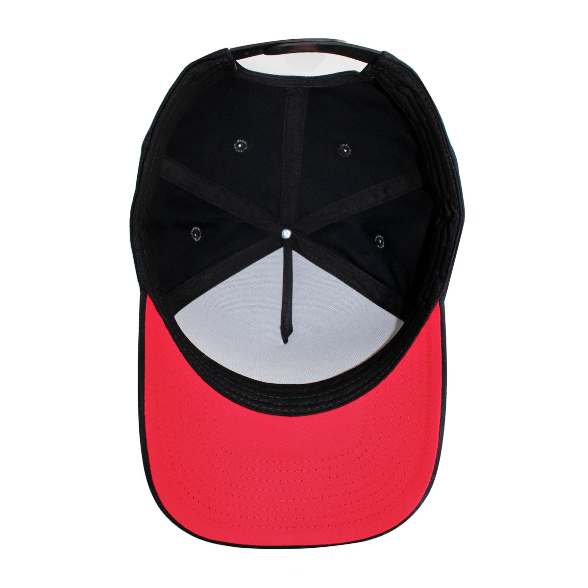 LU-6 black red under brim wholesale 5-panel snapback hat interior view