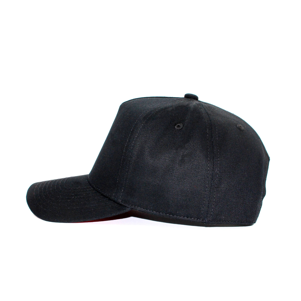LU-6 black red under brim wholesale 5-panel snapback hat side view