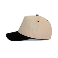 LU-6A beige black wholesale 5-panel suede brim snapback hat side view