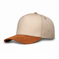 LU-6A beige brown wholesale 5-panel suede brim snapback hat front view