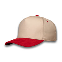 LU-6A beige burgundy wholesale 5-panel suede brim snapback hat front view