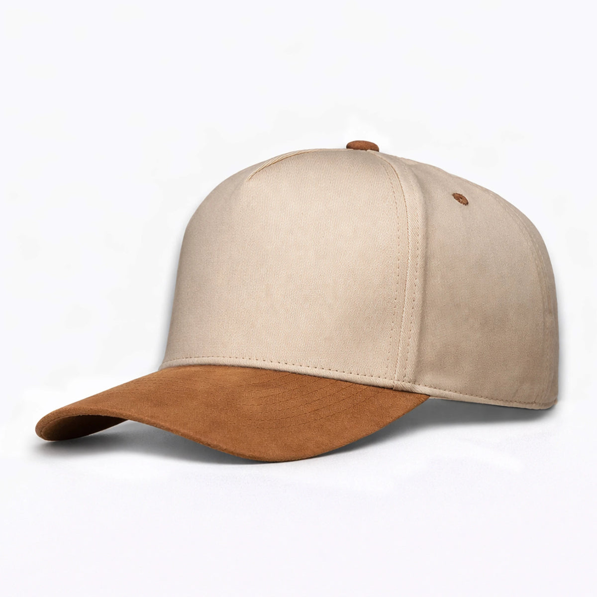 LU-6A beige dark brown wholesale 5-panel suede brim snapback hat front view