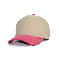 LU-6A beige hot pink wholesale 5-panel suede brim snapback hat front view