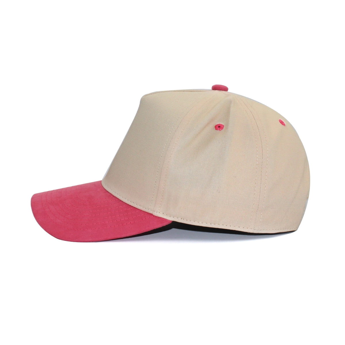 LU-6A beige hot pink wholesale 5-panel suede brim snapback hat side view