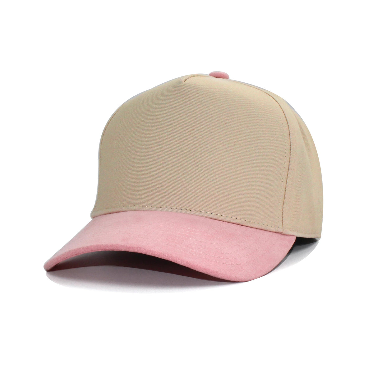 LU-6A beige light pink wholesale 5-panel suede brim snapback hat front view