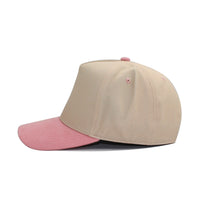 LU-6A beige light pink wholesale 5-panel suede brim snapback hat side view