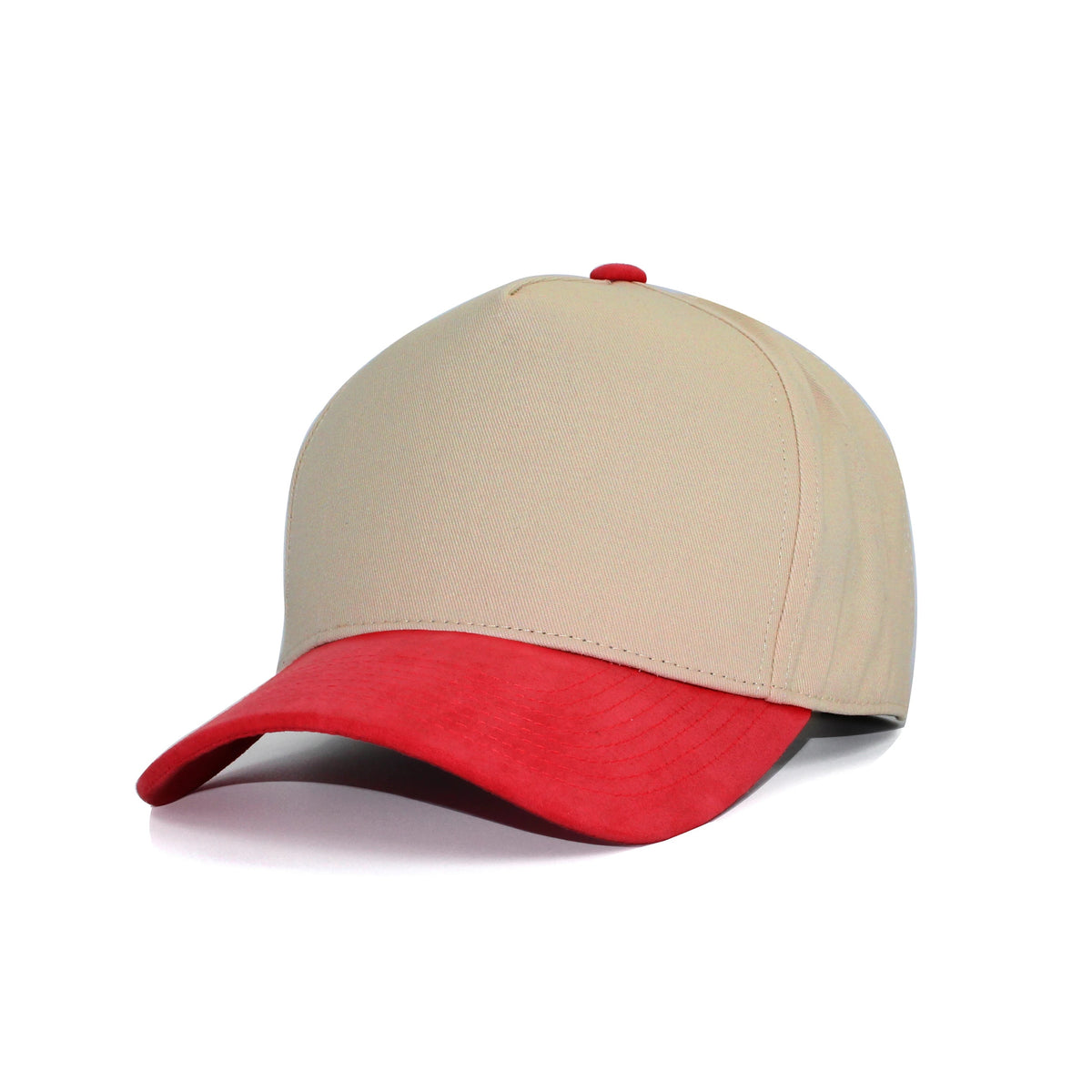 LU-6A beige red wholesale 5-panel suede brim snapback hat front view