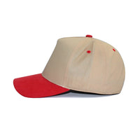 LU-6A beige red wholesale 5-panel suede brim snapback hat side view