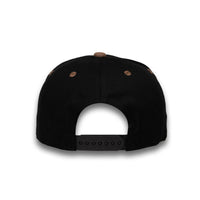 LU-6A black dark brown wholesale 5-panel suede brim snapback back front view