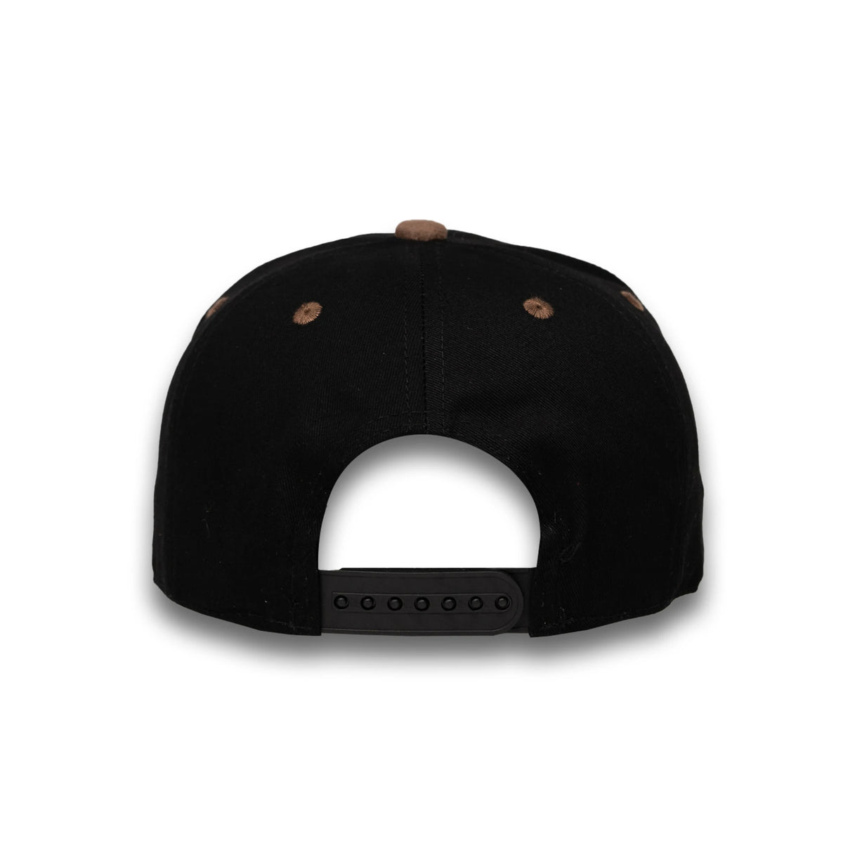 LU-6A black dark brown wholesale 5-panel suede brim snapback back front view