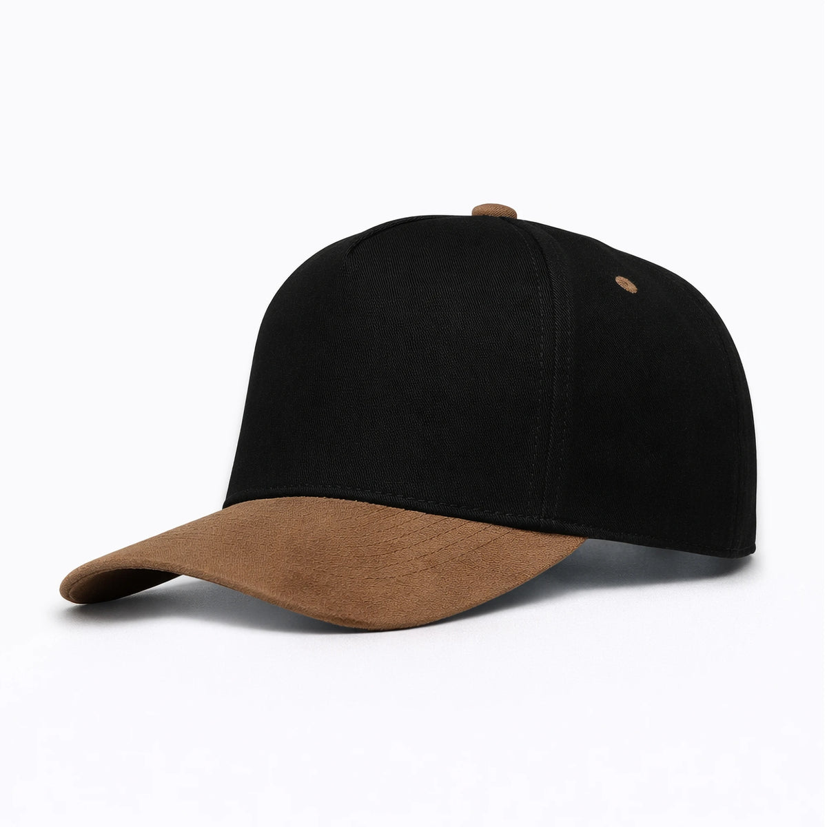 LU-6A black dark brown wholesale 5-panel suede brim snapback hat front view