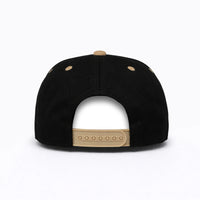 LU-6A black khaki wholesale 5-panel suede brim snapback hat back view