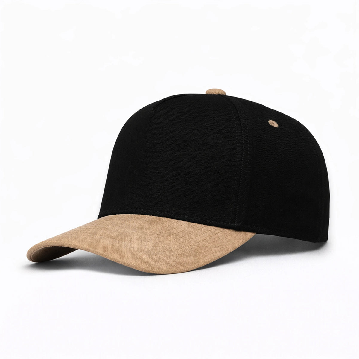 LU-6A black khaki wholesale 5-panel suede brim snapback hat front view