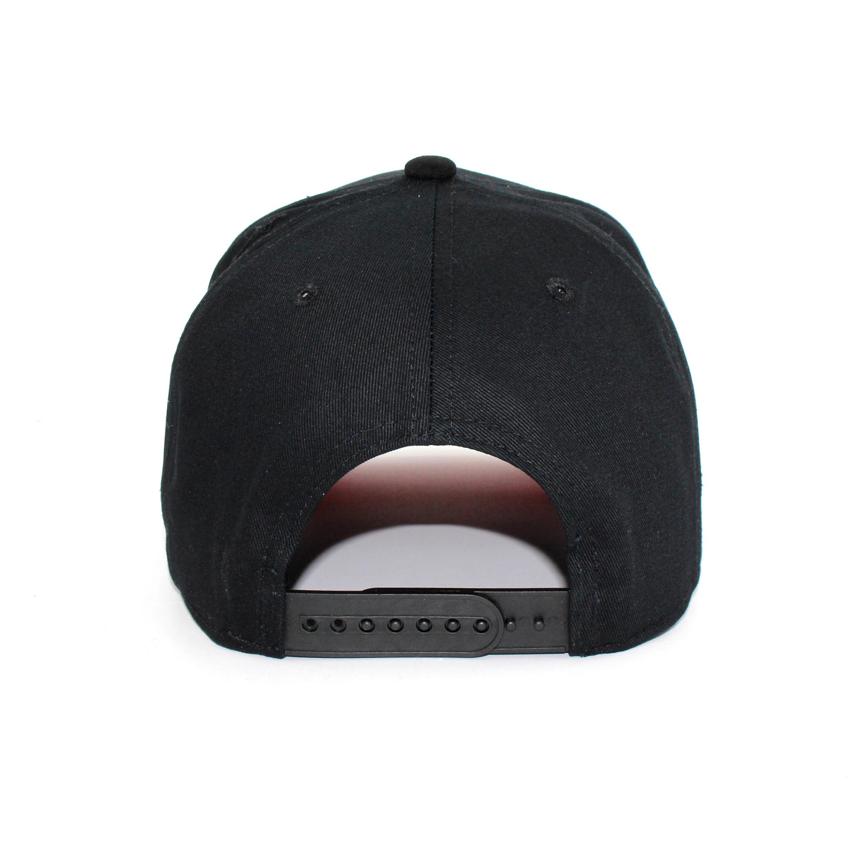 LU-6A black red under wholesale 5-panel suede brim snapback hat back view