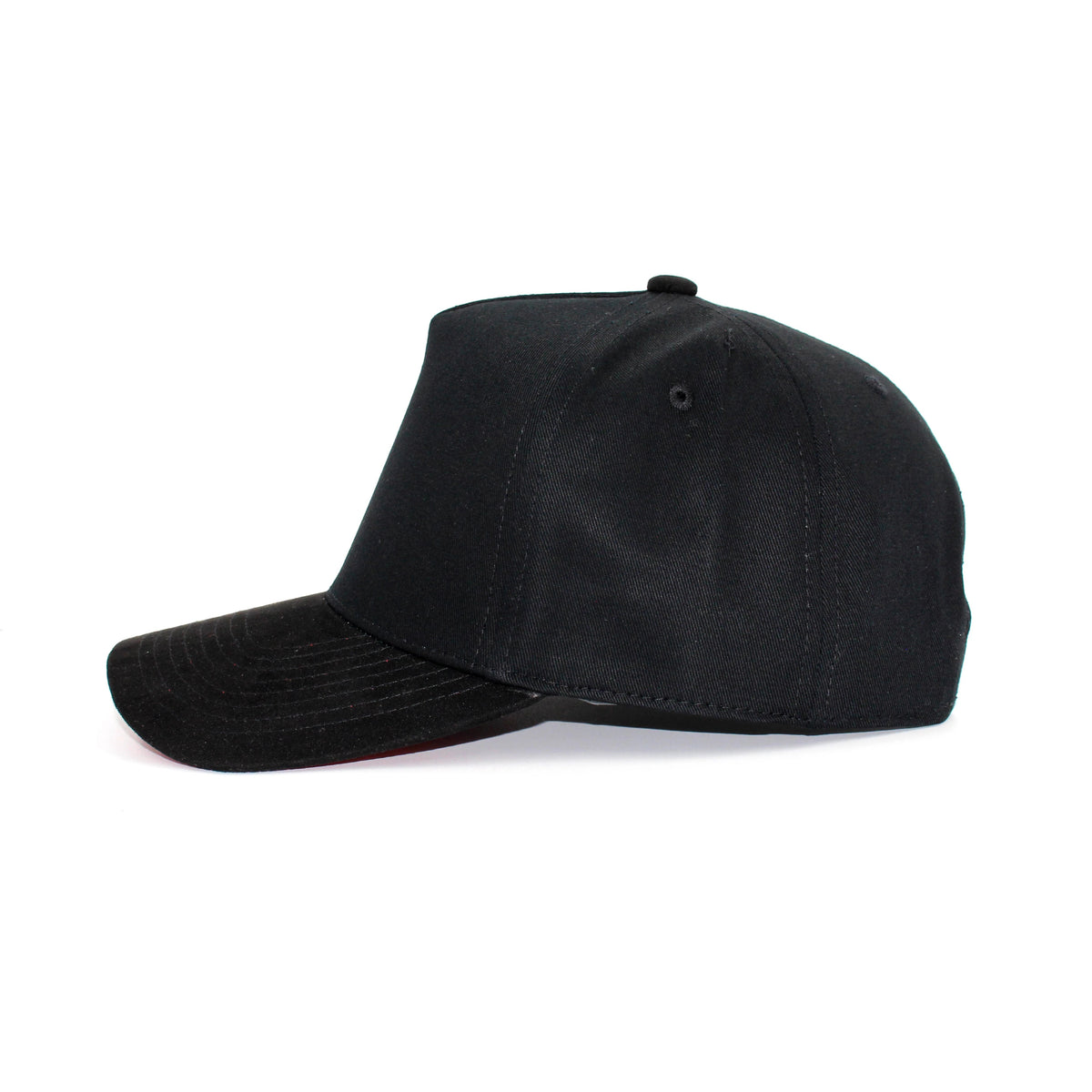 LU-6A black red under wholesale 5-panel suede brim snapback hat side view