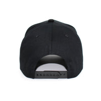 LU-6A black wholesale 5-panel suede brim snapback hat back view