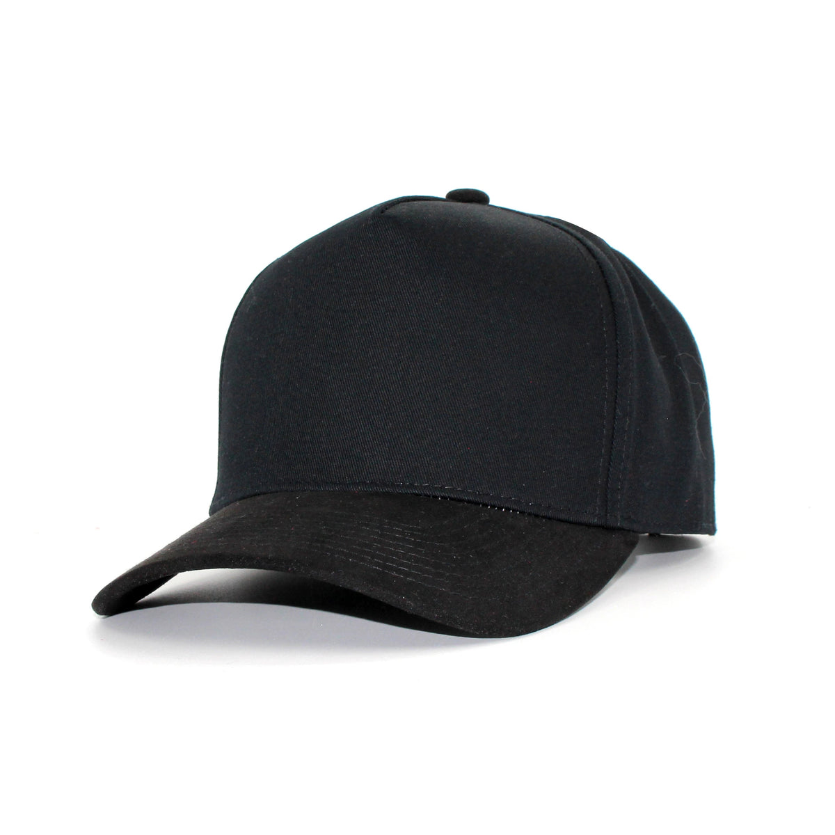 LU-6A black wholesale 5-panel suede brim snapback hat front view