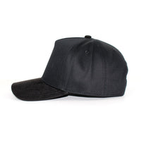 LU-6A black wholesale 5-panel suede brim snapback hat side view