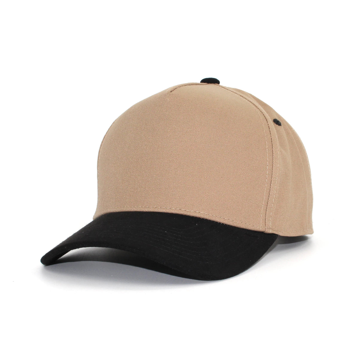 LU-6A khaki black wholesale 5-panel suede brim snapback hat front view