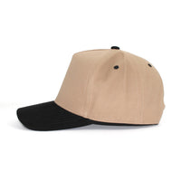 LU-6A khaki black wholesale 5-panel suede brim snapback hat side view