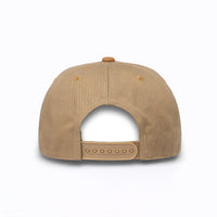 LU-6A khaki brown wholesale 5-panel suede brim snapback hat back view