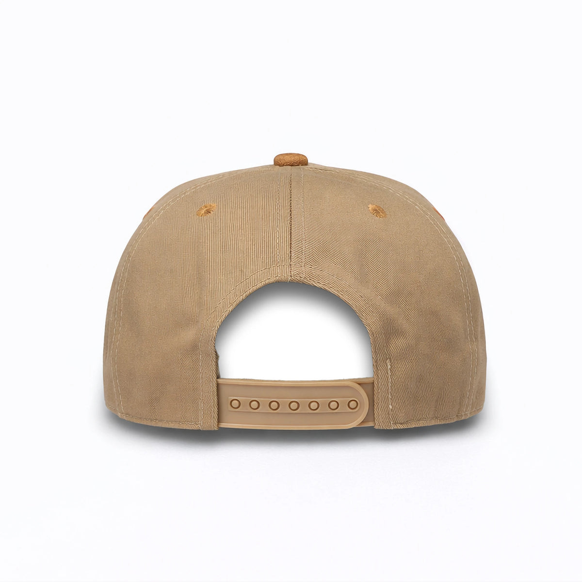 LU-6A khaki brown wholesale 5-panel suede brim snapback hat back view