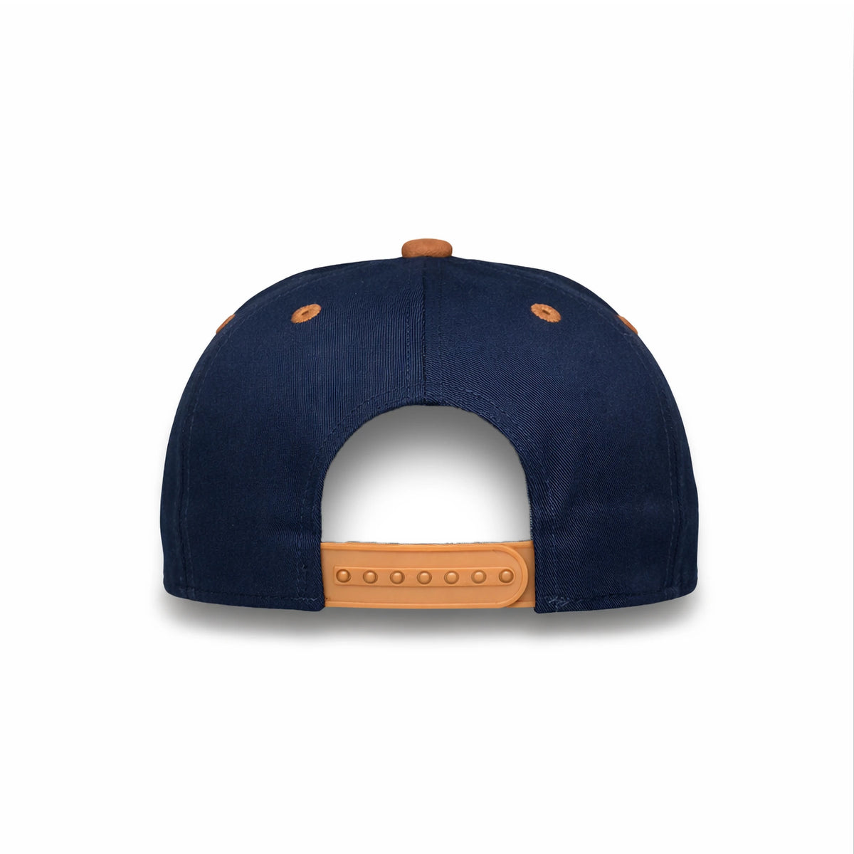 LU-6A navy brown wholesale 5-panel suede brim snapback hat back view