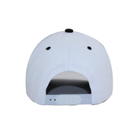 LU-6A white black wholesale 5-panel suede brim snapback hat back view