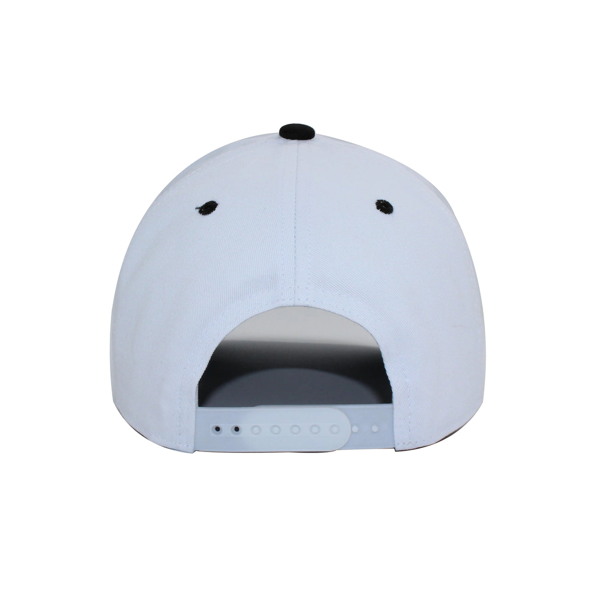 LU-6A white black wholesale 5-panel suede brim snapback hat back view