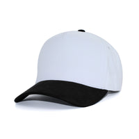 LU-6A white black wholesale 5-panel suede brim snapback hat front view