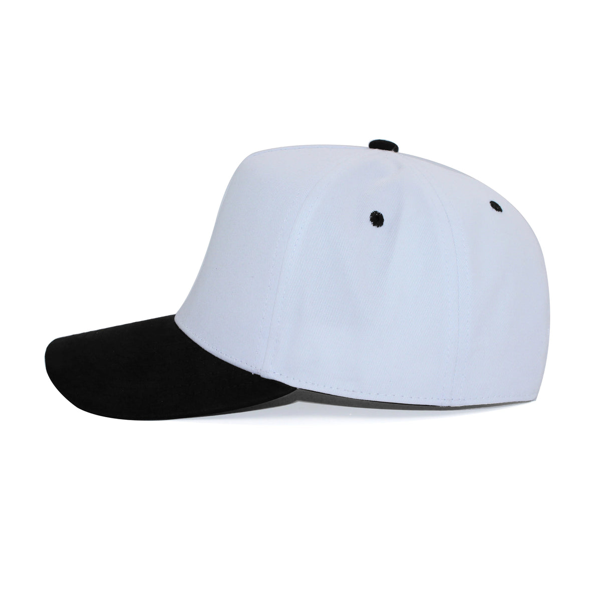 LU-6A white black wholesale 5-panel suede brim snapback hat side view