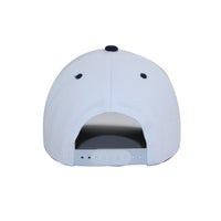 LU-6A white navy wholesale 5-panel suede brim snapback hat back view