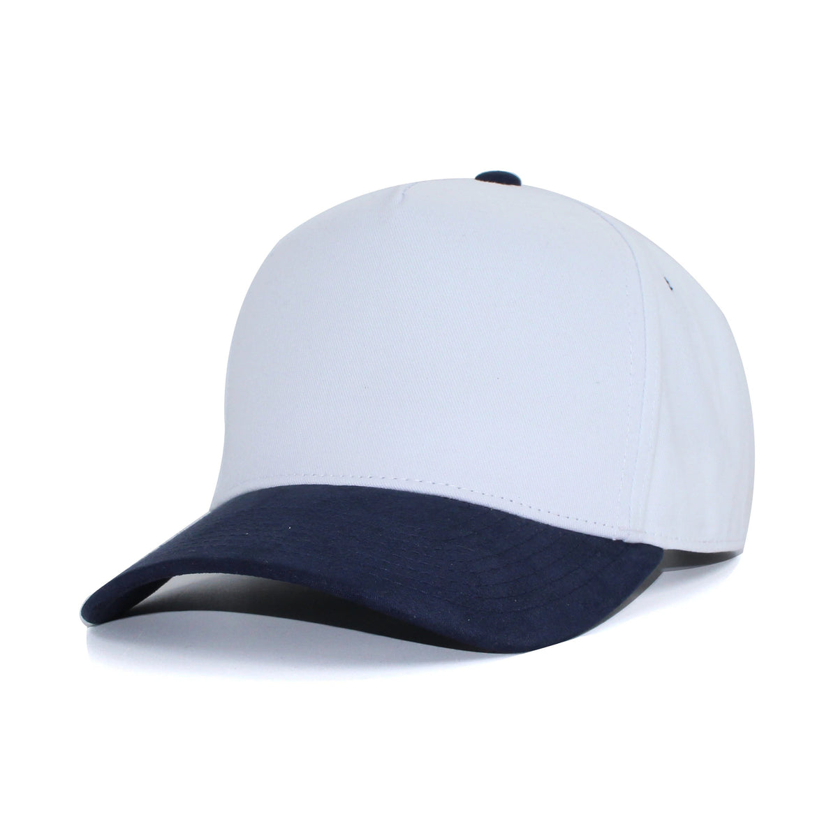 LU-6A white navy wholesale 5-panel suede brim snapback hat front view