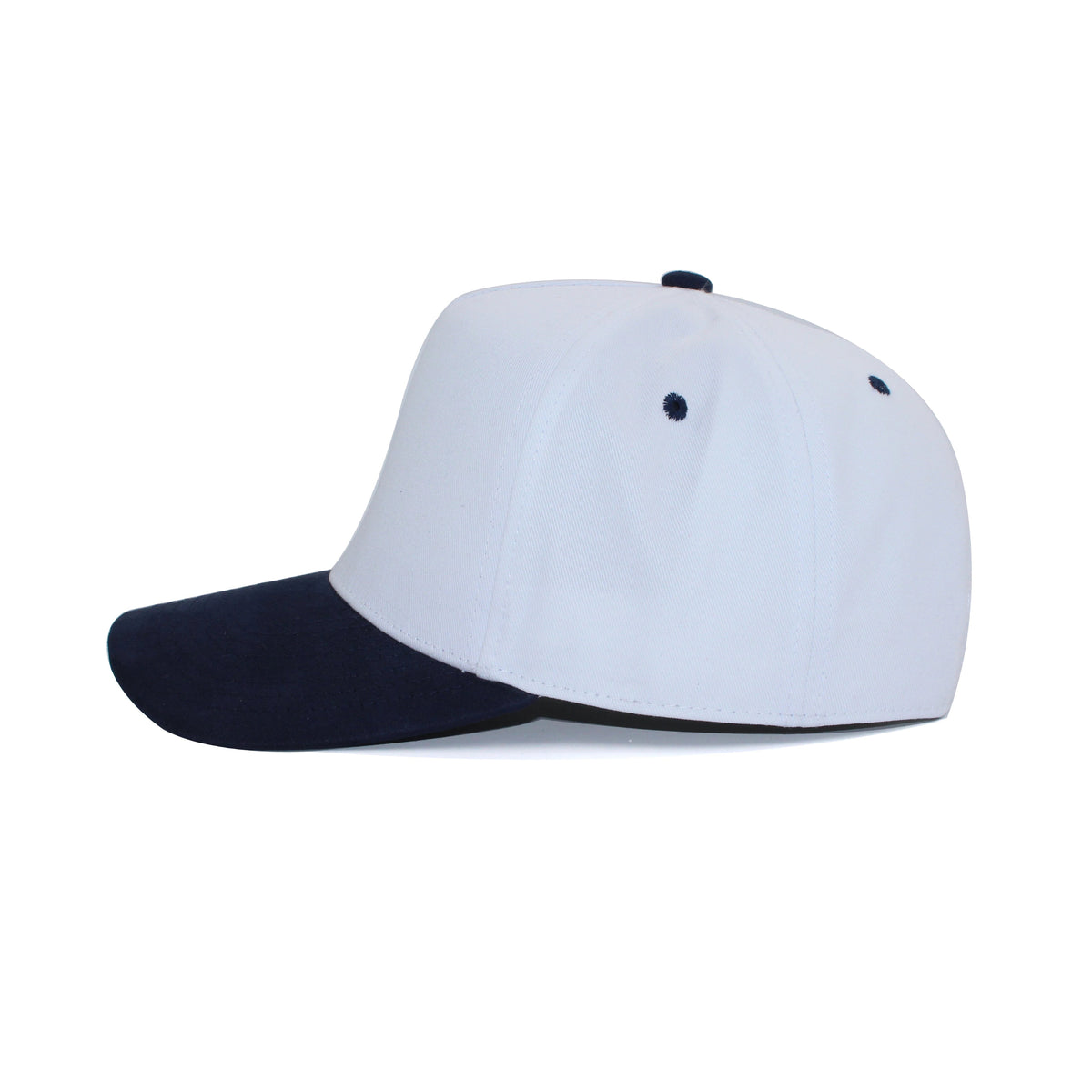 LU-6A white navy wholesale 5-panel suede brim snapback hat side view