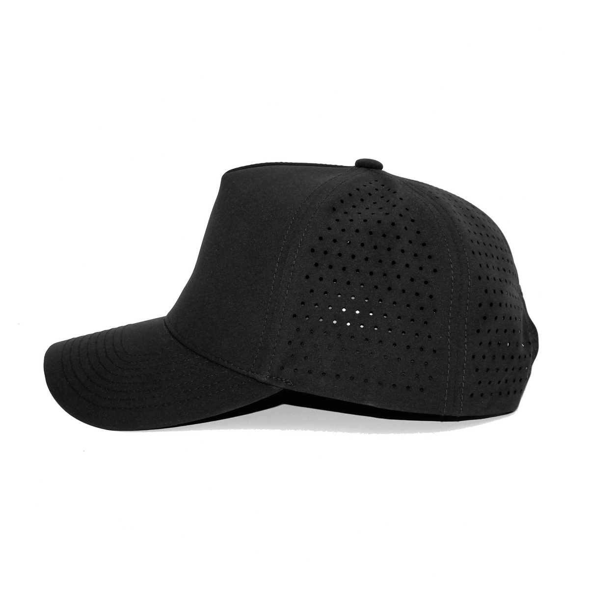 LU-7 black wholesale 5-panel performance snapback hat side view