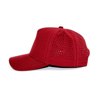 LU-7 burgundy wholesale 5-panel performance snapback hat side view