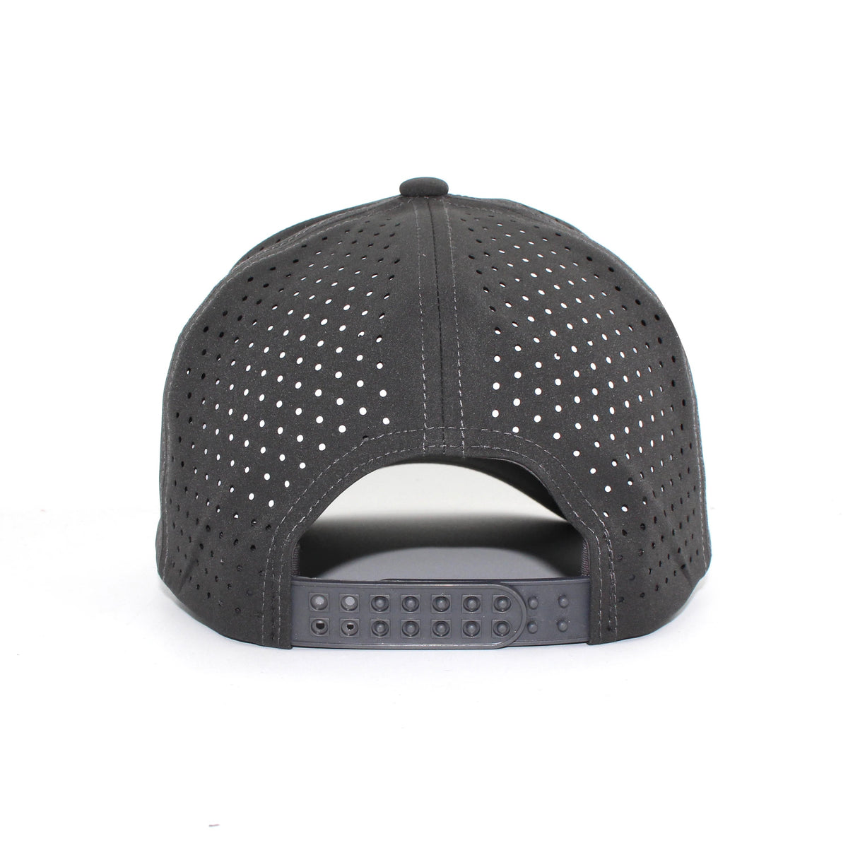 LU-7 charcoal wholesale 5-panel performance snapback hat back view