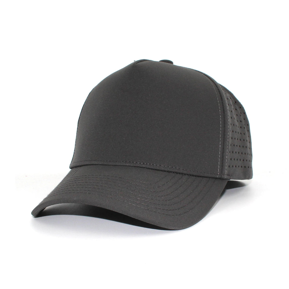 LU-7 charcoal wholesale 5-panel performance snapback hat front view