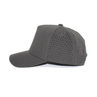 LU-7 charcoal wholesale 5-panel performance snapback hat side view