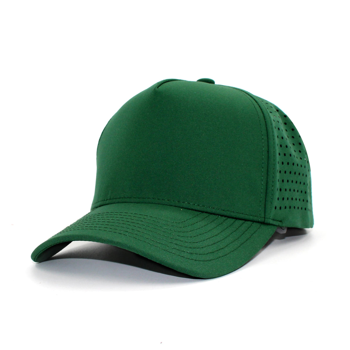 LU-7 dark green wholesale 5-panel performance snapback hat front view