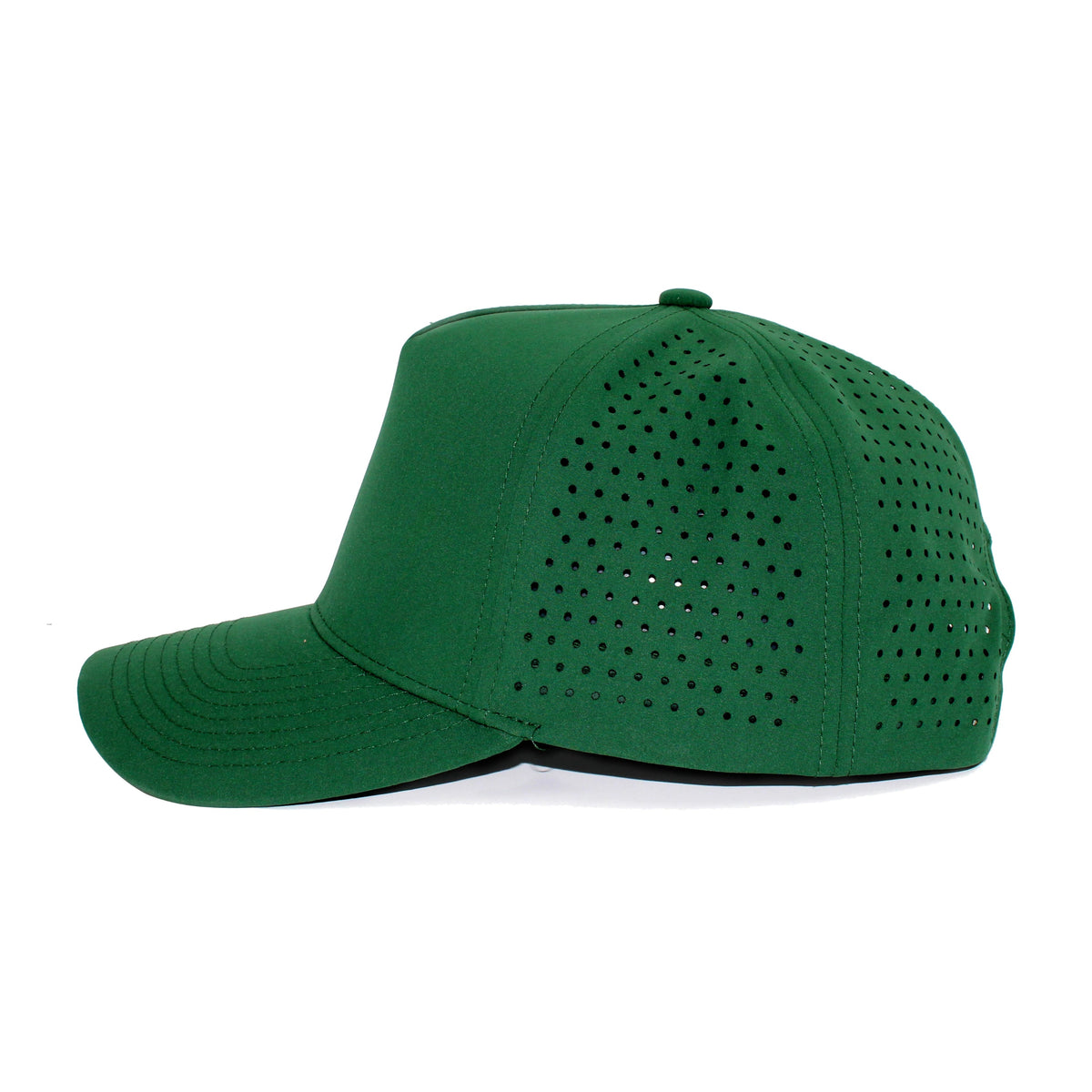 LU-7 dark green wholesale 5-panel performance snapback hat side view